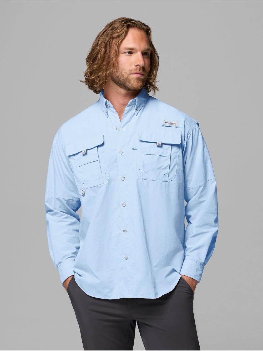 Columbia PFG Bahama II Long Sleeve Fishing Shirt Light Blue UPF 50 Omni-Shade L